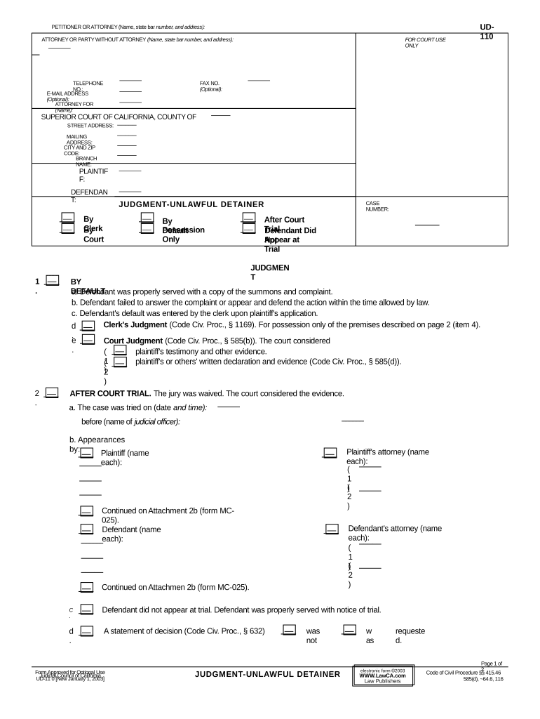 California Unlawful Detainer  Form