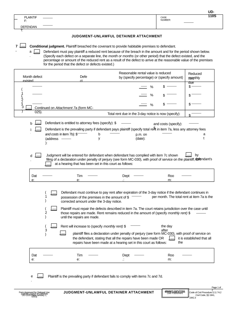 California Unlawful Detainer  Form