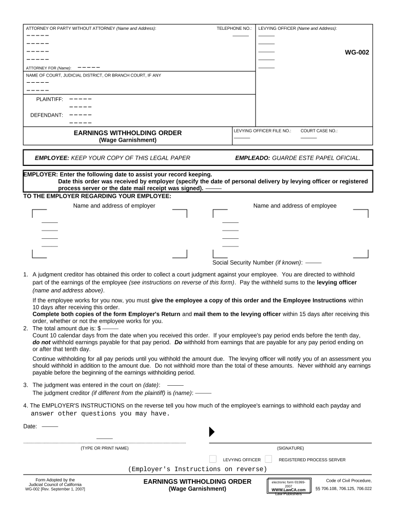 California Wage  Form