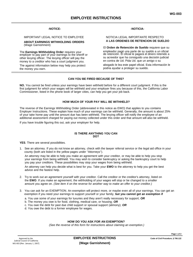 Instructions Garnishment  Form