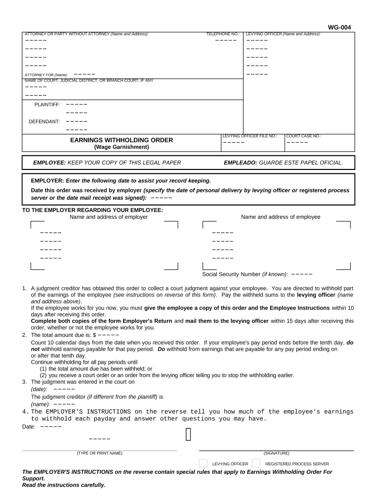 california earnings assignment order for spousal support