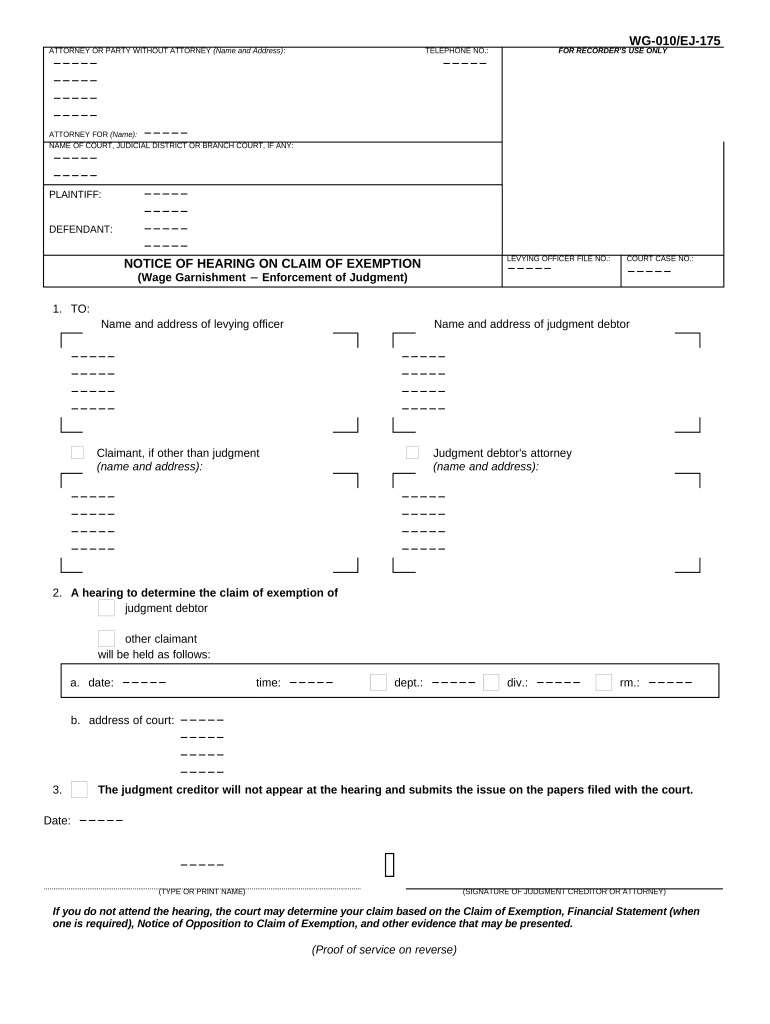 Claim Exemption Form