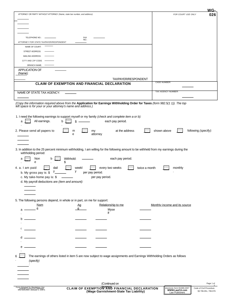 California Claim Exemption  Form