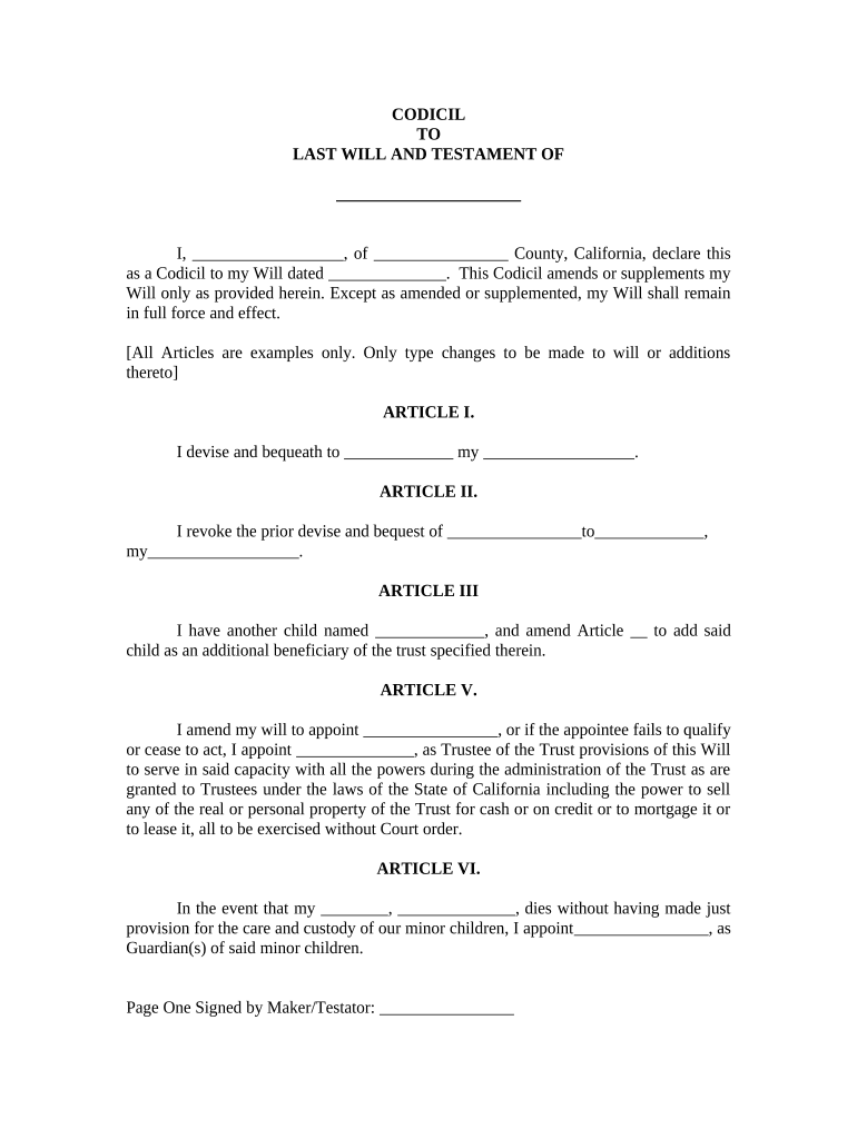 California Codicil  Form