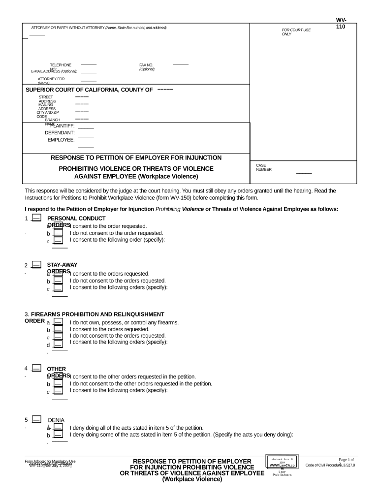 Restraining Order Violence  Form