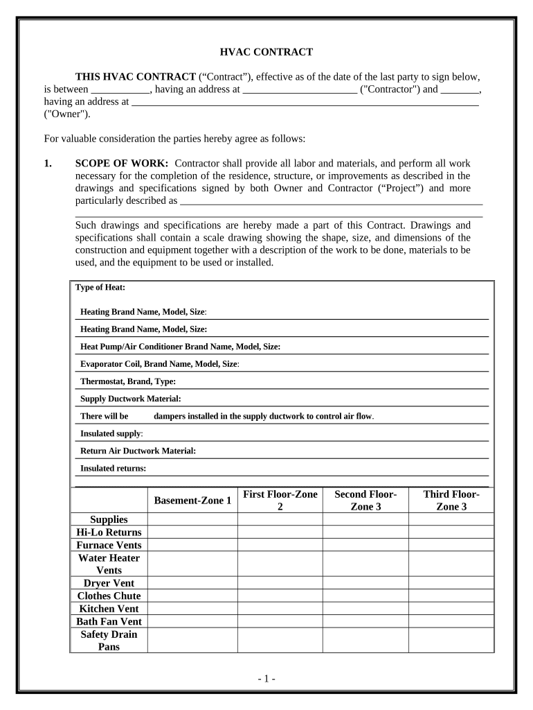 HVAC Contract for Contractor Colorado  Form