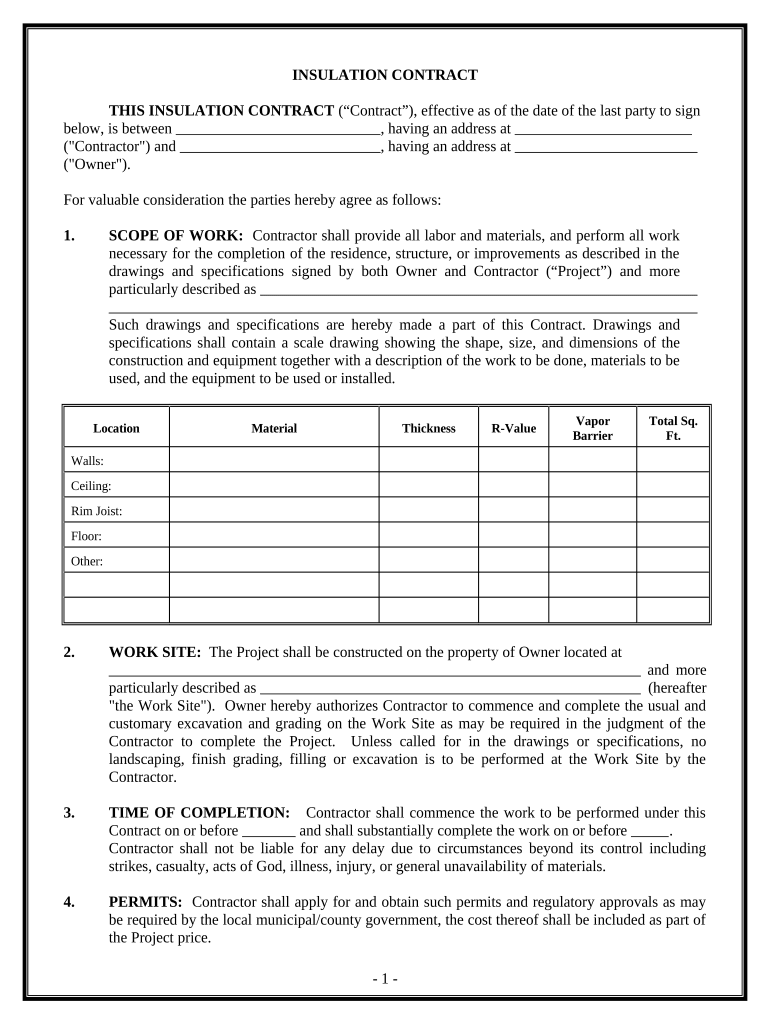 Insulation Contract for Contractor Colorado  Form