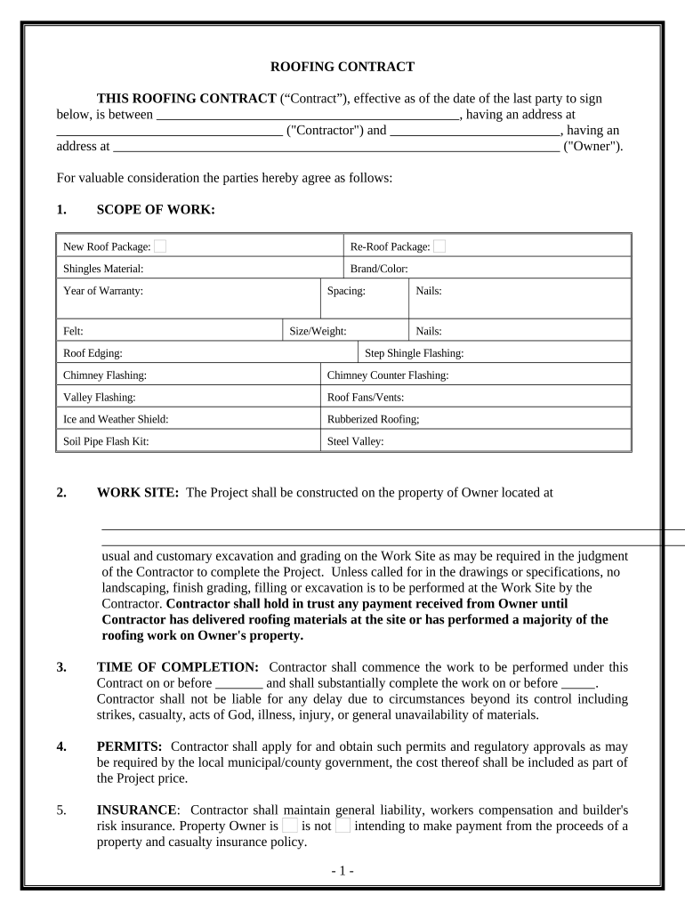 Roofing Contract for Contractor Colorado  Form