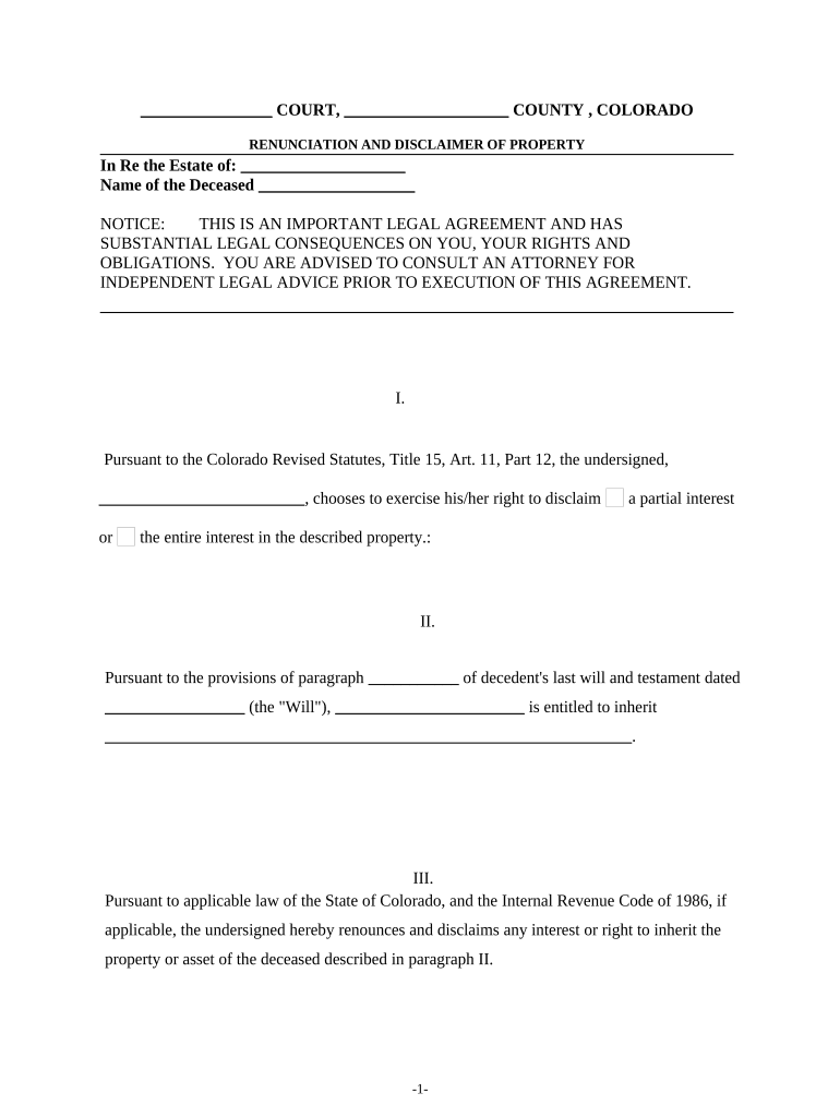 Colorado Disclaimer  Form