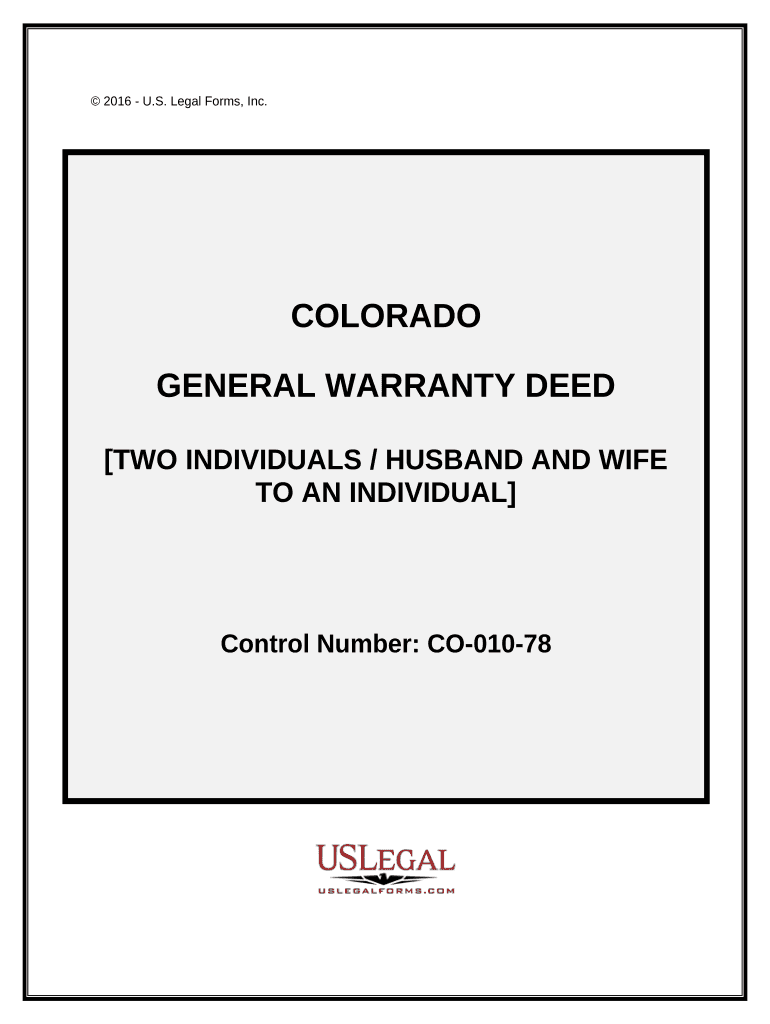 General Warranty Deed from Two Individuals Husband and Wife to an Individual Colorado  Form