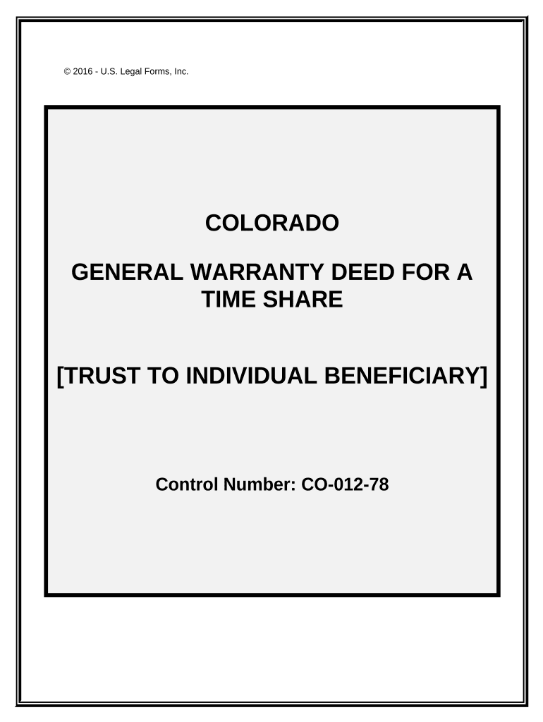General Warranty Deed for a Time Share from a Trust to an Individual Beneficiary Colorado  Form