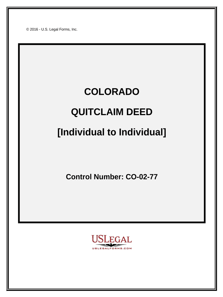 Quitclaim Deed Individual to Individual Colorado  Form