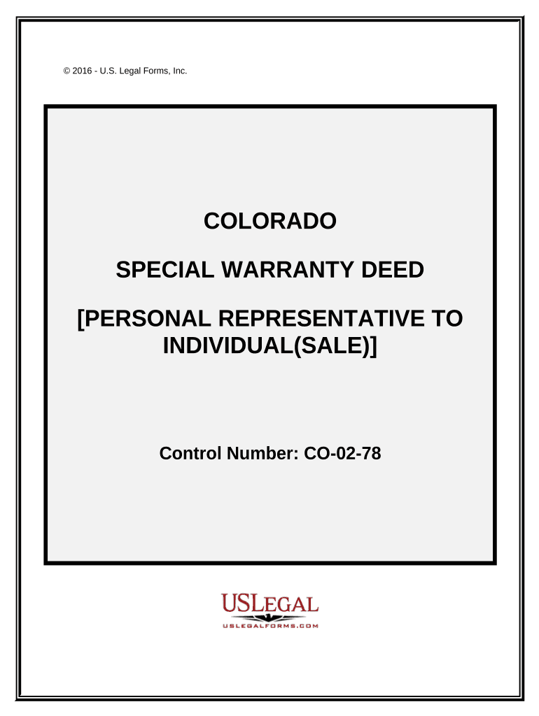 Special Warranty Deed Personal Representative to Individual Colorado  Form