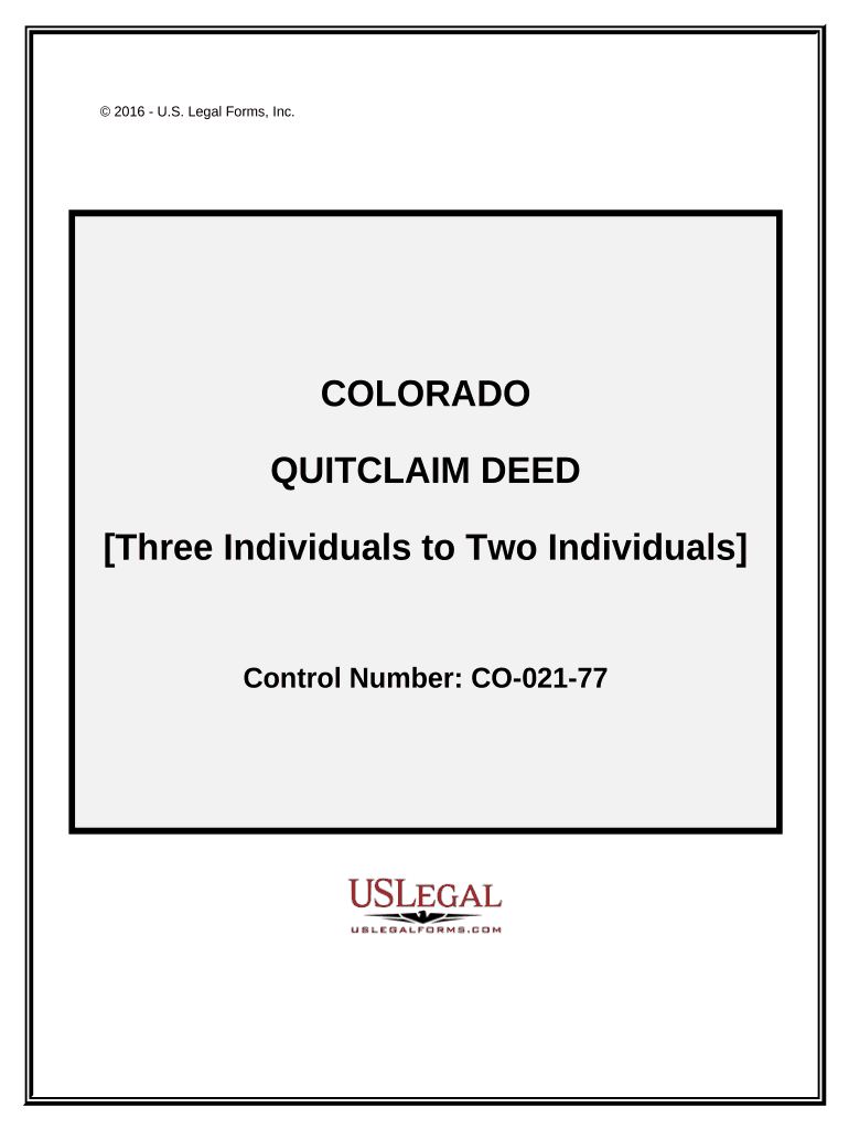 Quitclaim Deed Three Individuals to Two Individuals as Joint Tenants with the Right of Survivorship Colorado  Form