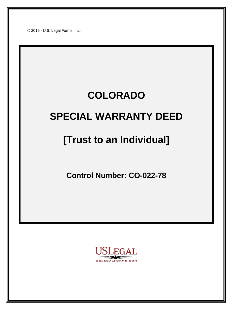 Special Warranty Deed from a Trust to an Individual Colorado  Form