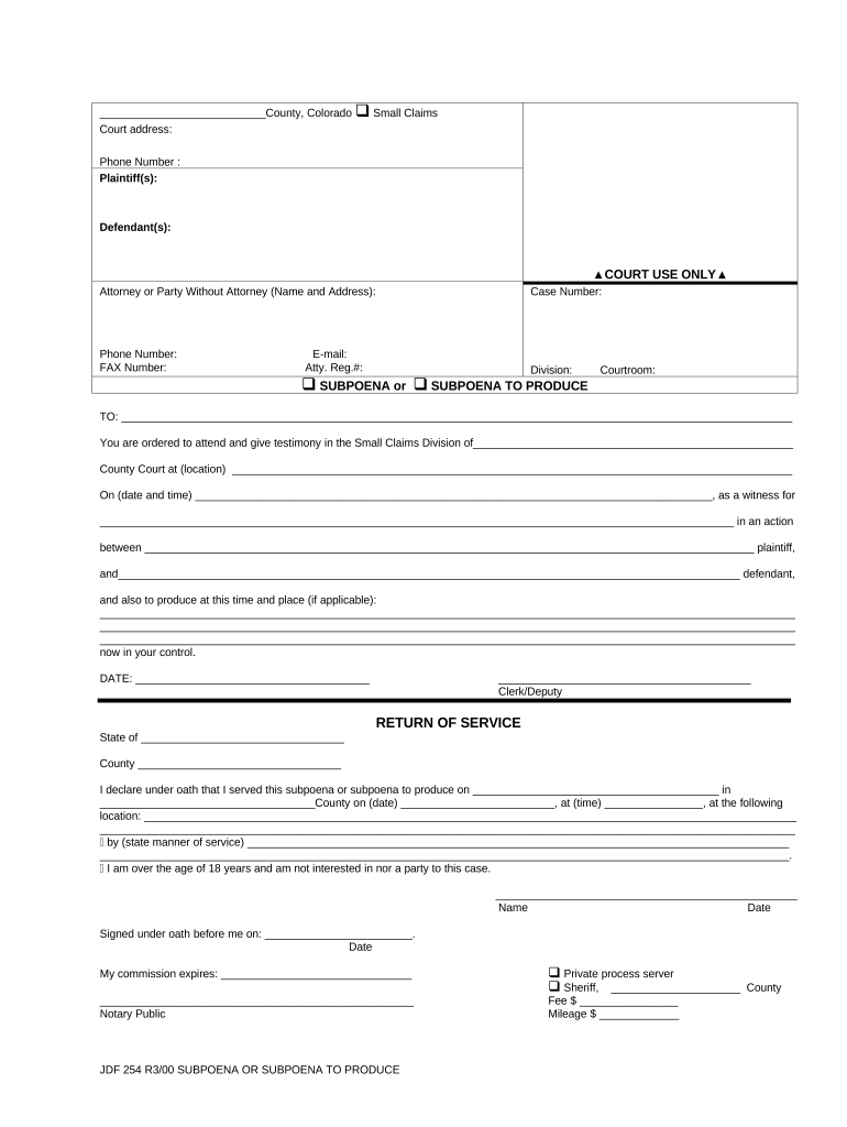 Colorado Subpoena  Form