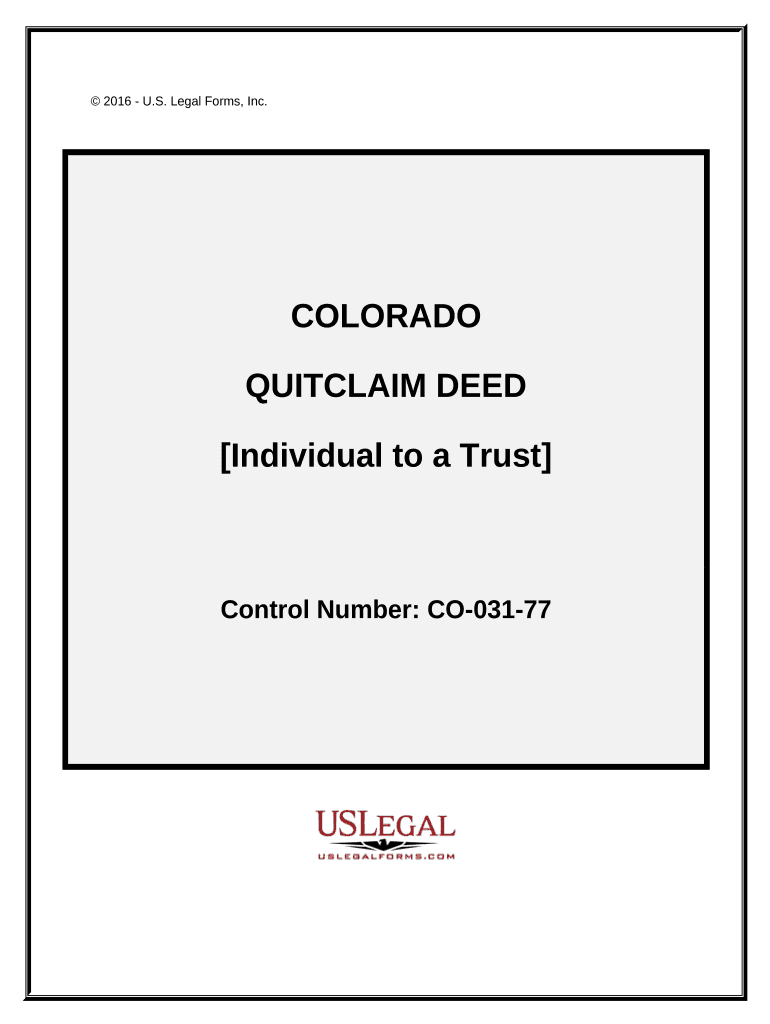 Quit Claim Deed from an Individual to a Trust Colorado  Form