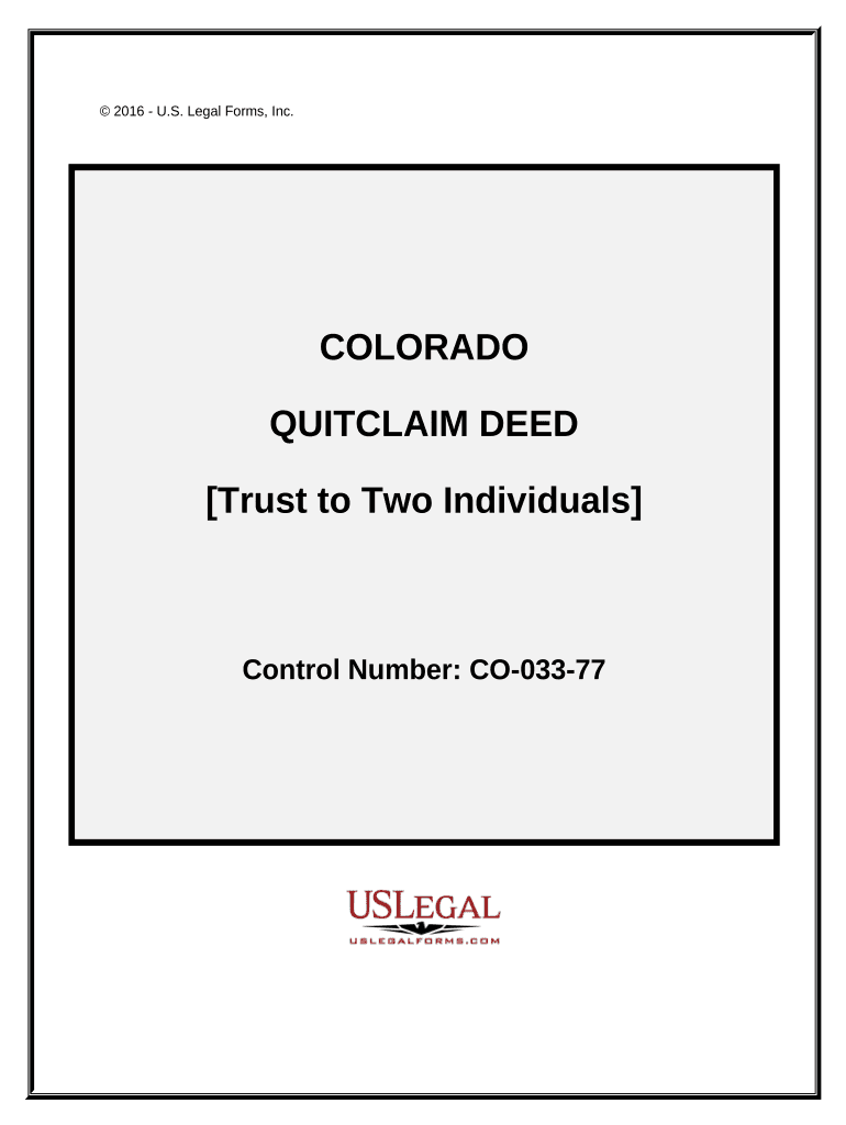 Quitclaim Deed from a Trust to Two Individuals Colorado  Form