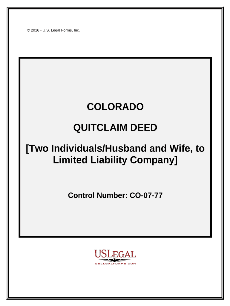 Quitclaim Deed Two Individuals or Husband and Wife to Limited Liability Company Colorado  Form