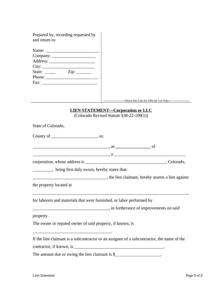 Colorado Lien Statement  Form