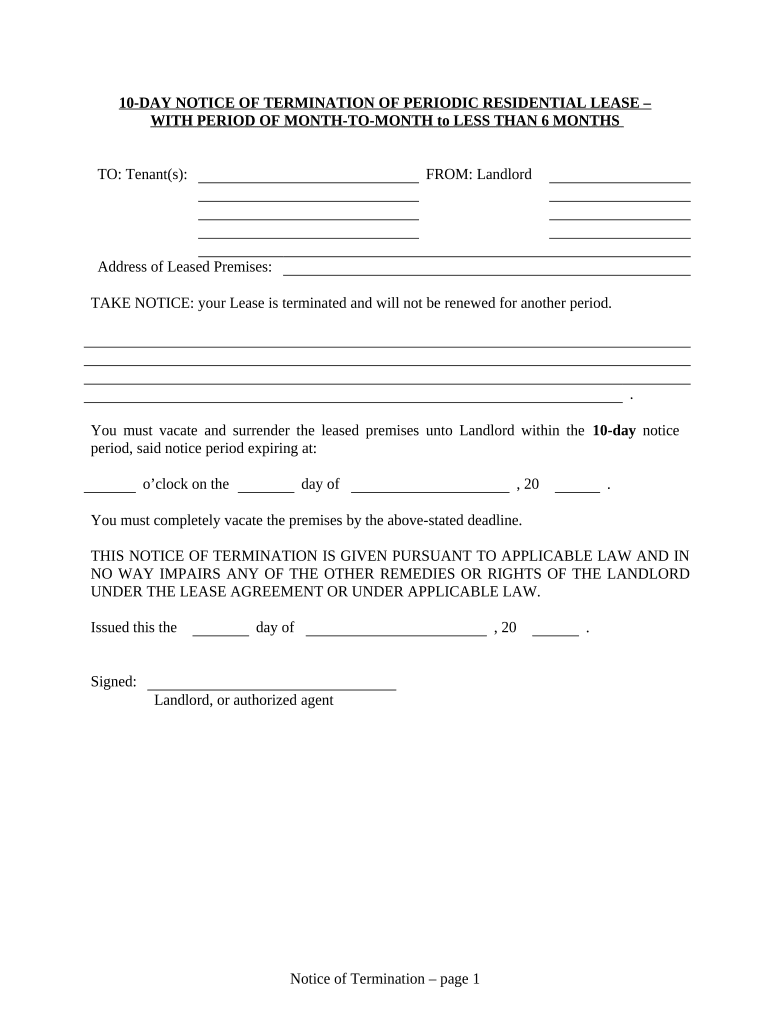 10 Day Notice Form