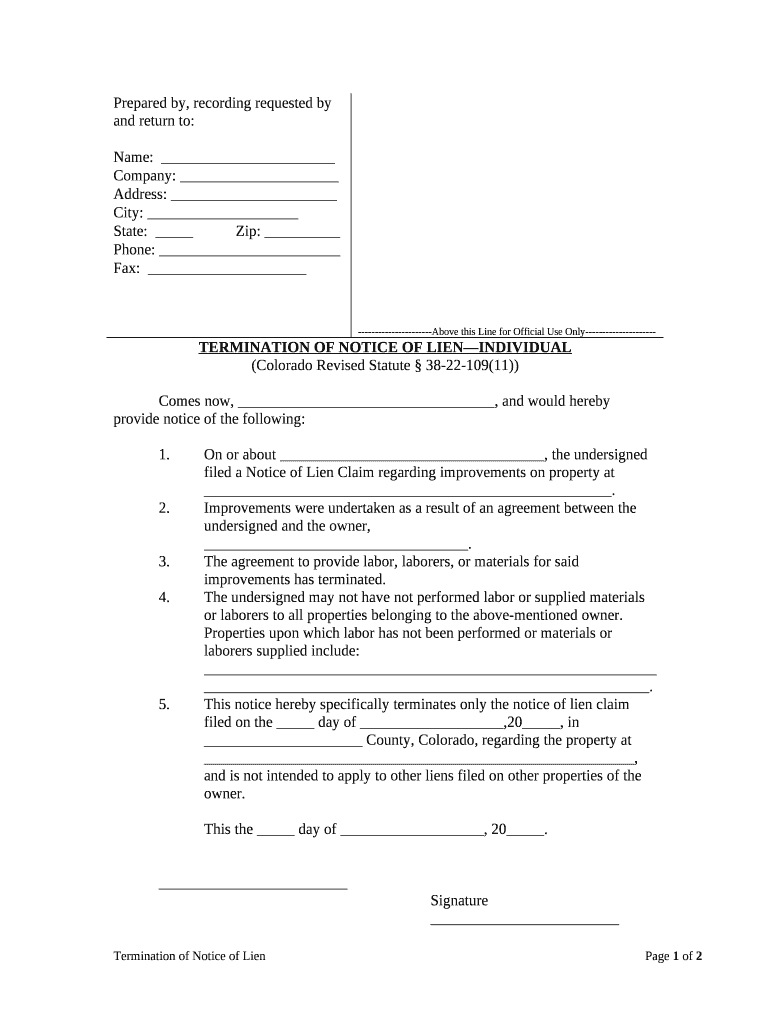 Colorado Termination  Form