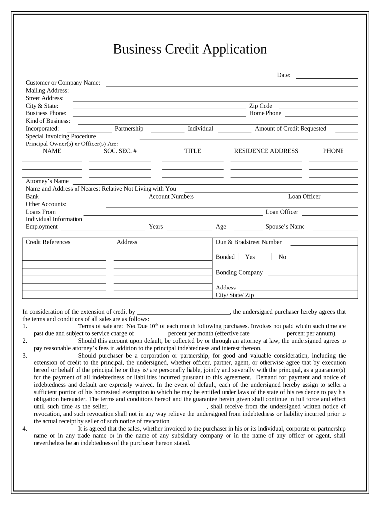 Business Credit Application Colorado  Form