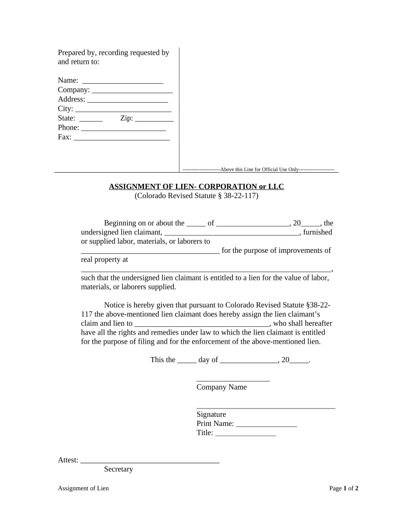 assignment of lien form