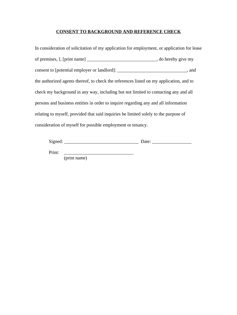 Tenant Consent to Background and Reference Check Colorado Form