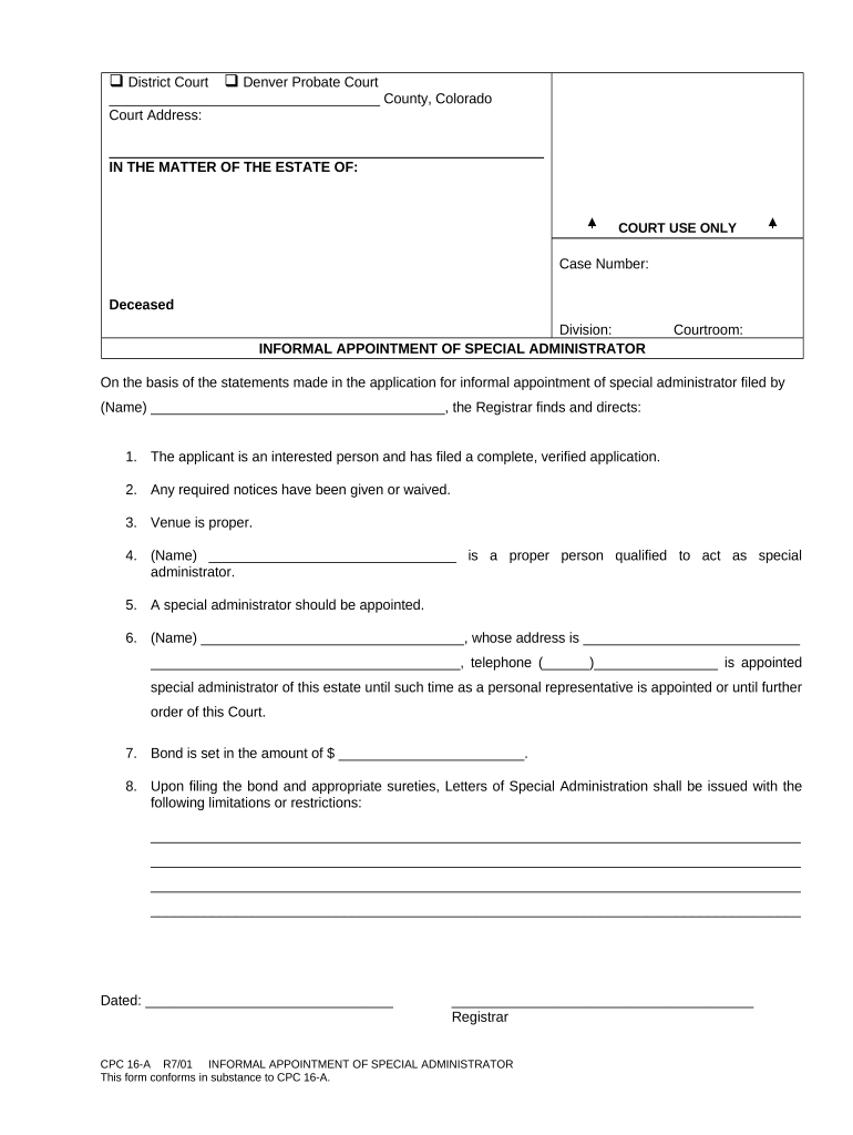 Appointment Special Administrator  Form