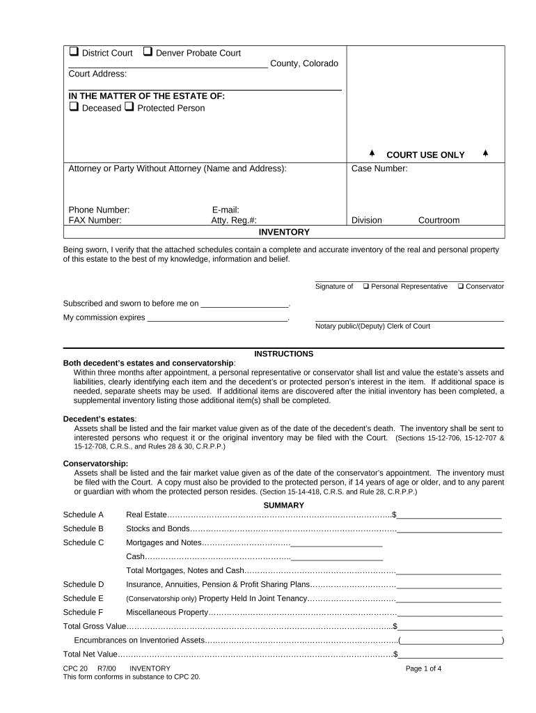 Inventory Colorado  Form