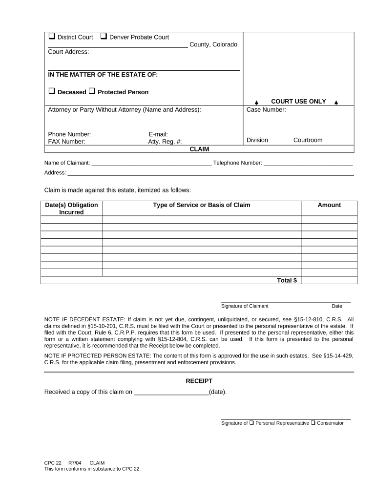 Colorado Probate Court  Form