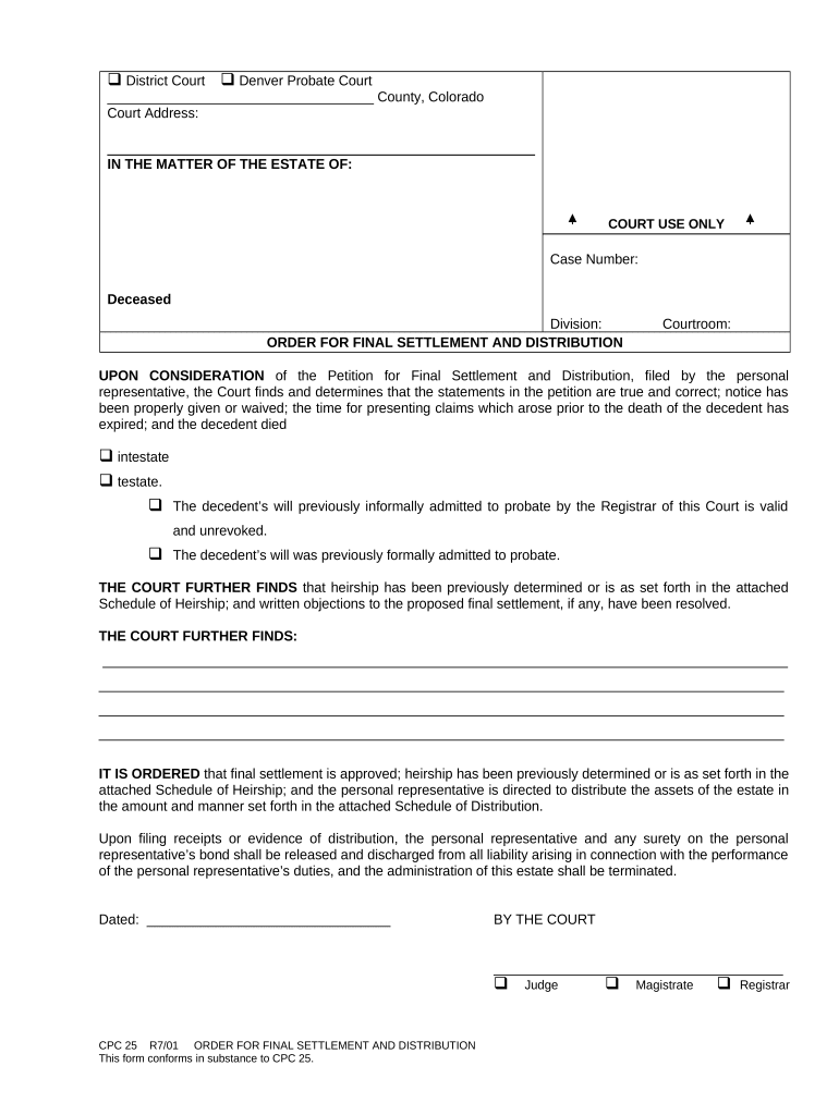 Order Final Distribution  Form