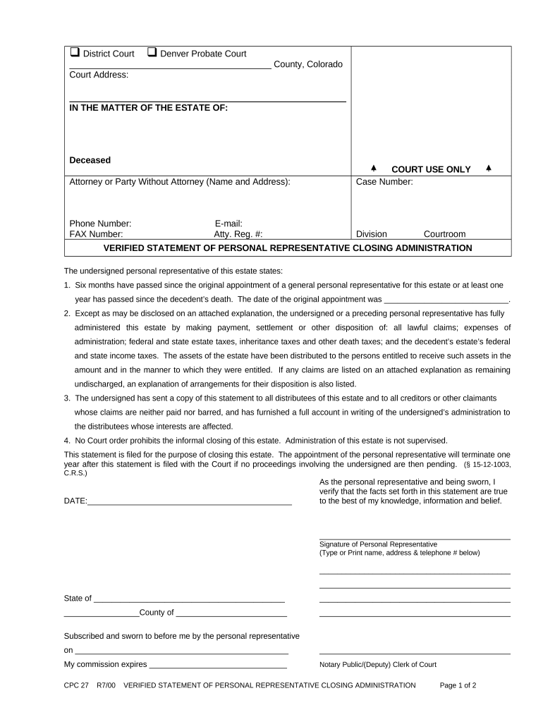 Personal Representative Form