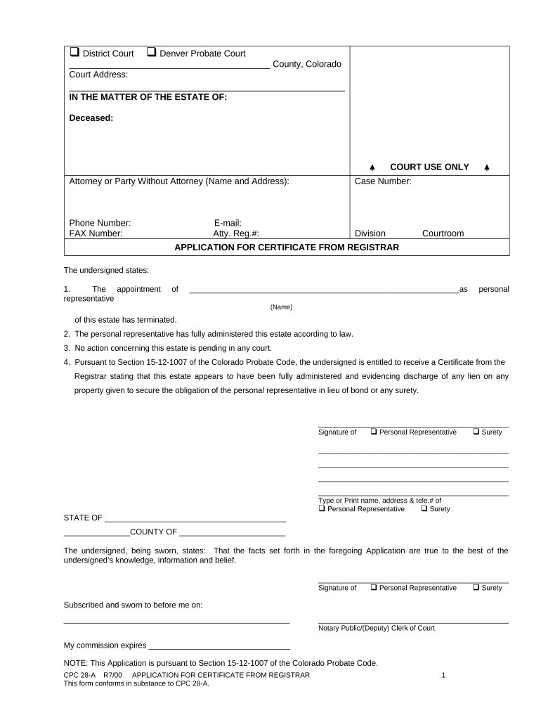 Co Certificate Application  Form