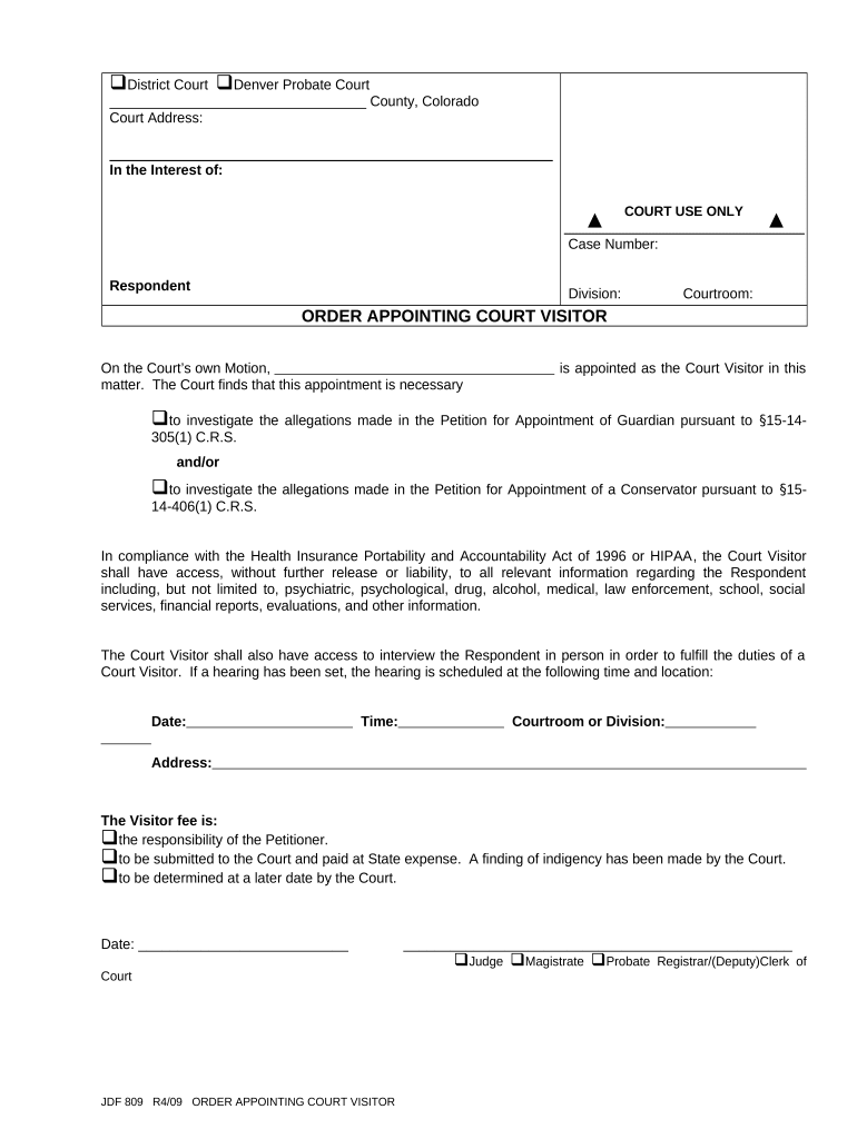 Order Appointing Visitor for Incapacitated Person Colorado  Form