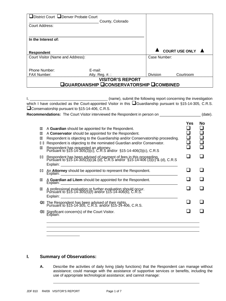 Visitor's Report Colorado  Form