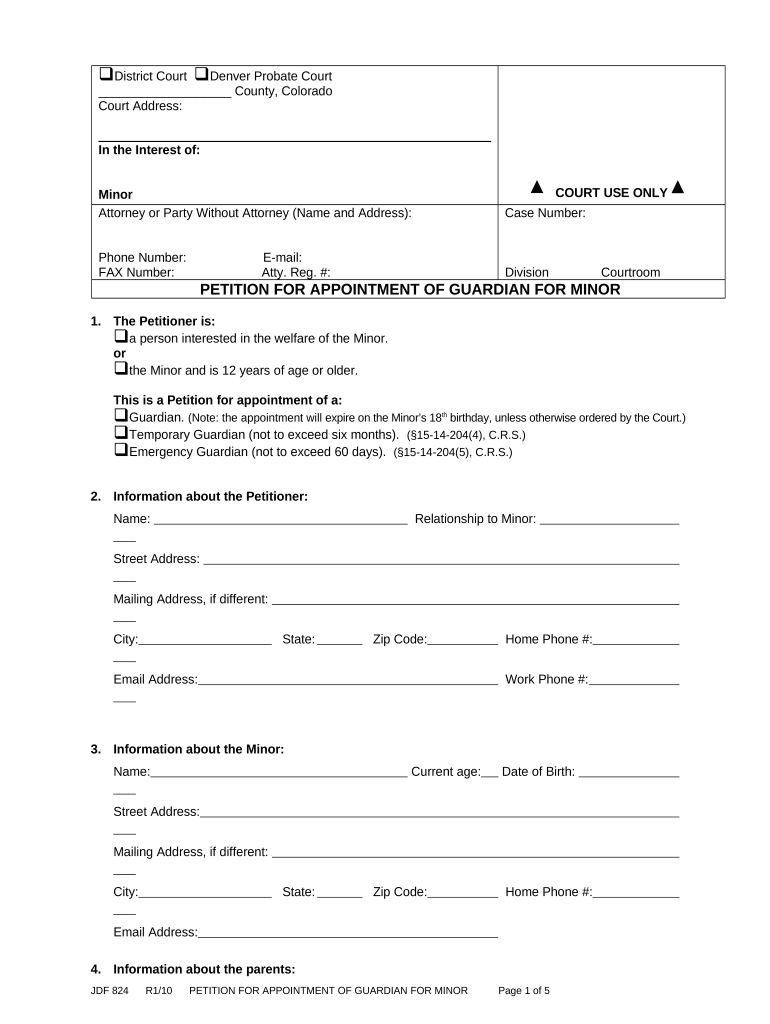 Petition for Appointment of Guardian for Minor Colorado  Form