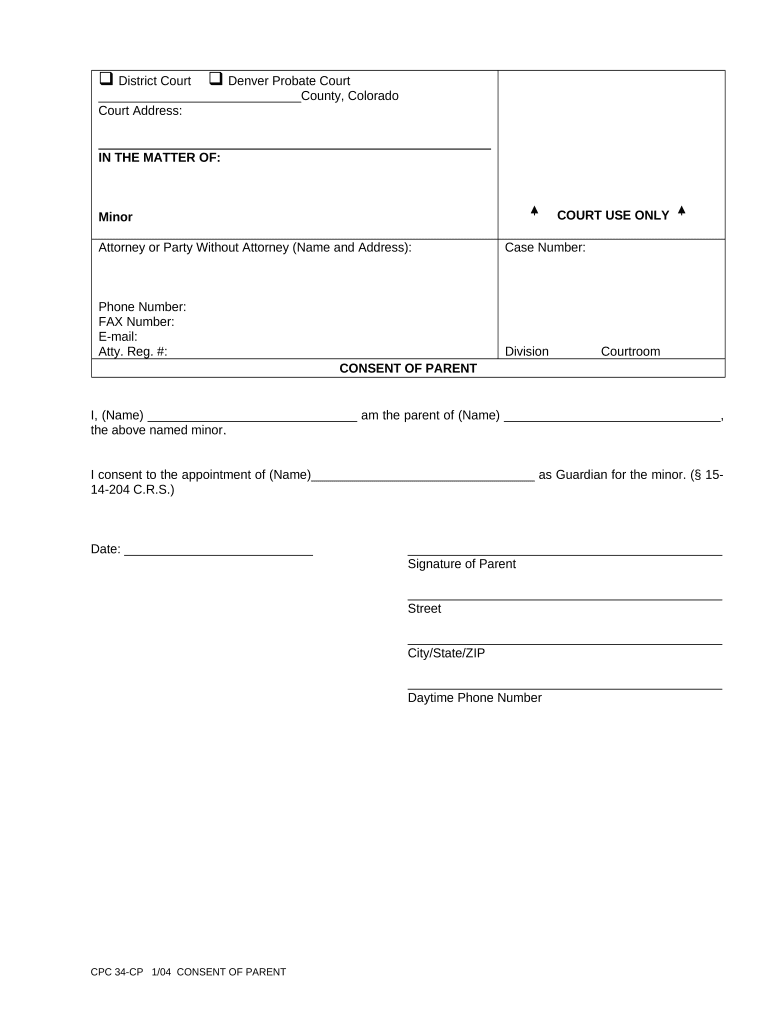 Consent of Parent Colorado  Form