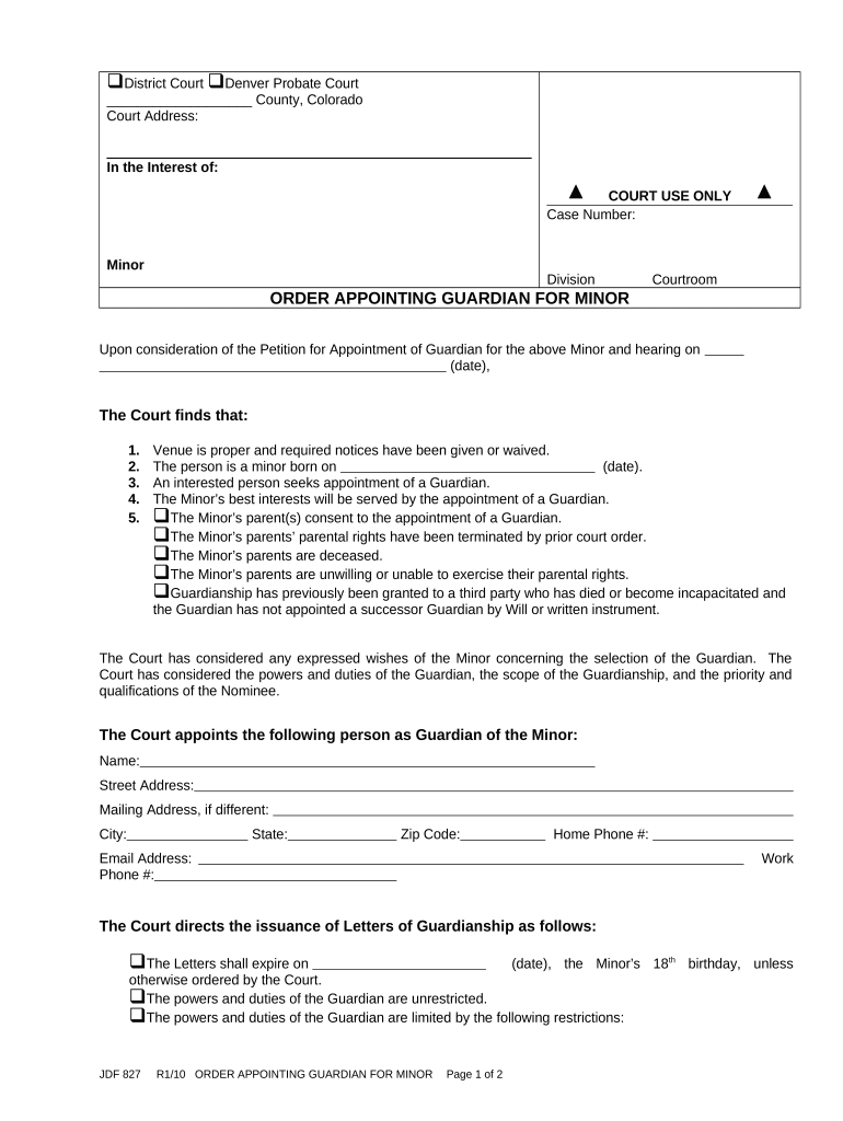 Order Appointing Guardian  Form
