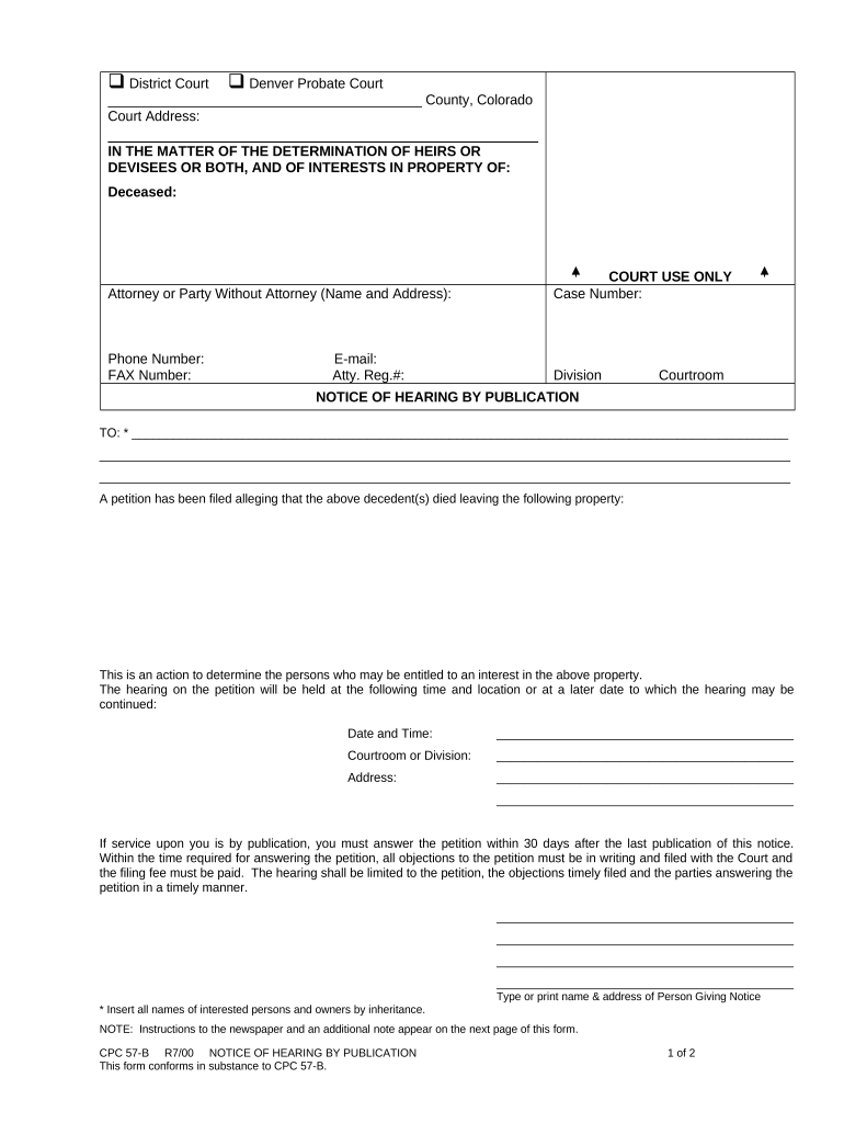 Colorado Notice Hearing  Form