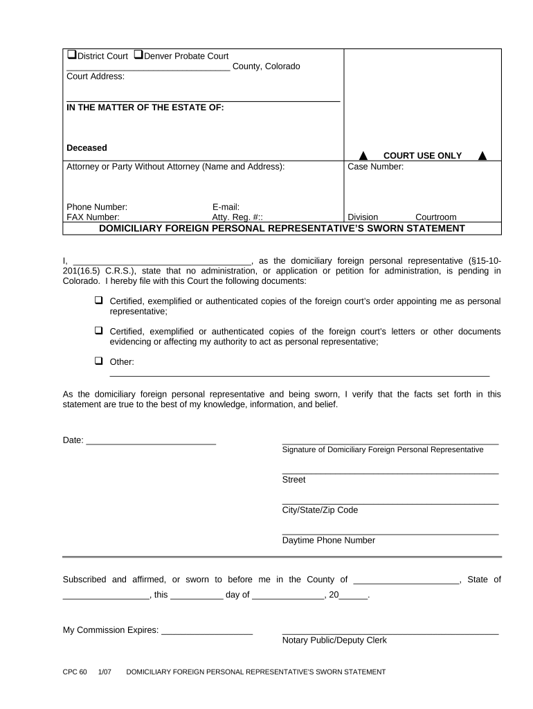 Domiciliary Foreign Personal Representative  Form