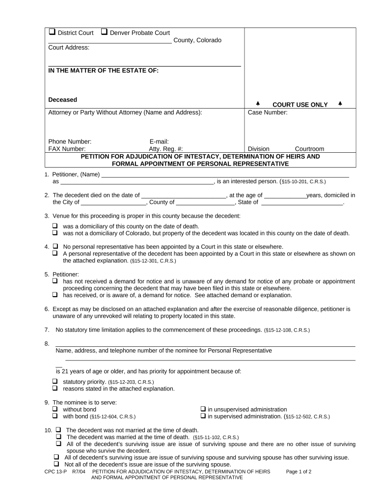 Colorado Personal Representative  Form