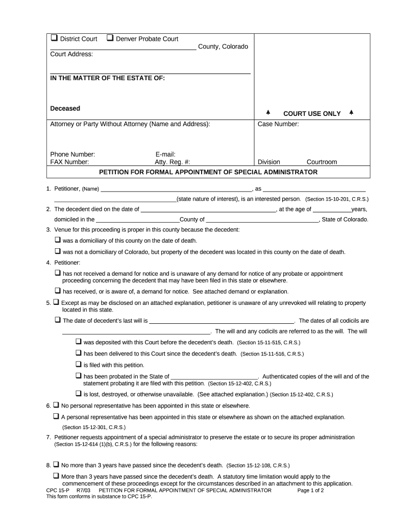 Special Administrator  Form