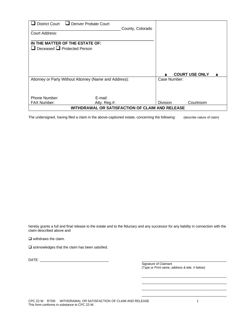 Withdrawal Claim Form