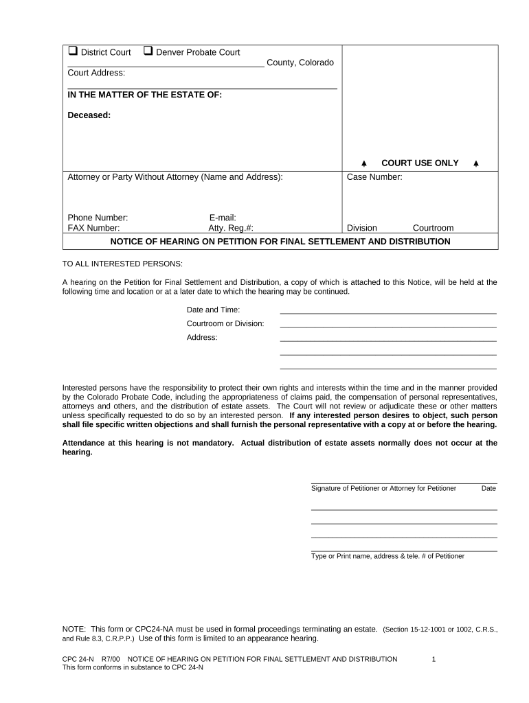Colorado Notice Hearing  Form