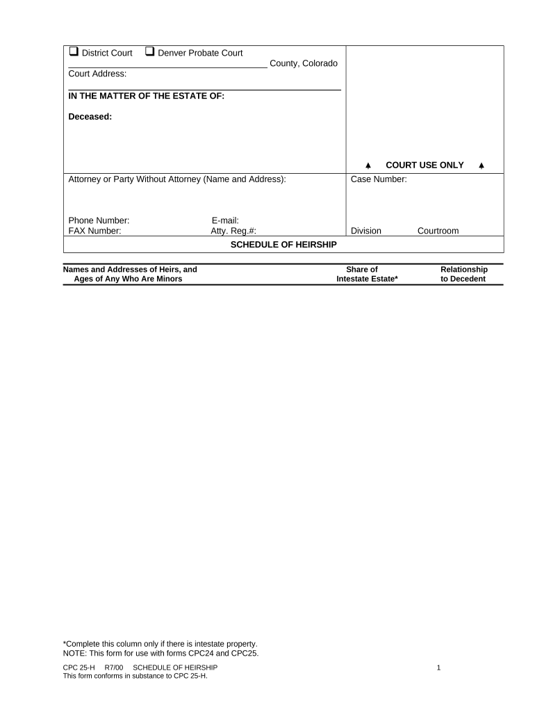 Schedule of Heirship Descent Colorado  Form