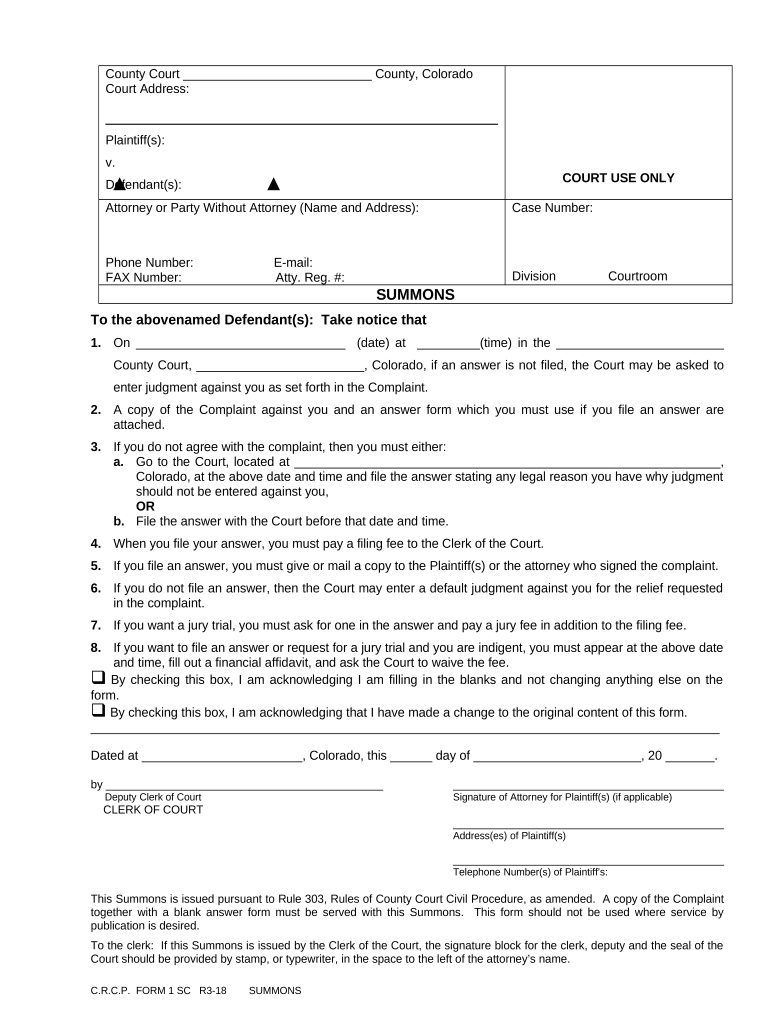 Co Summons  Form