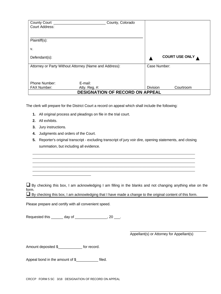 Colorado Appeal Court  Form