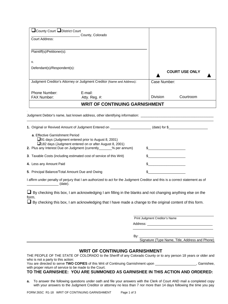 Continuing Garnishment  Form